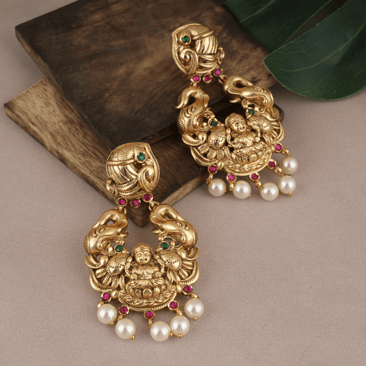Gold Plated Earrings- TRADITIONAL LAKSHMI GODDESS INSPIRED GOLD FINISH LONG EARRING