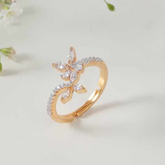 Delicate floral diamond adjustable finger ring
