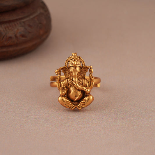 Amazing antique gold antqiue gold ganesh adjsutable finger ring I Temple Jewellery