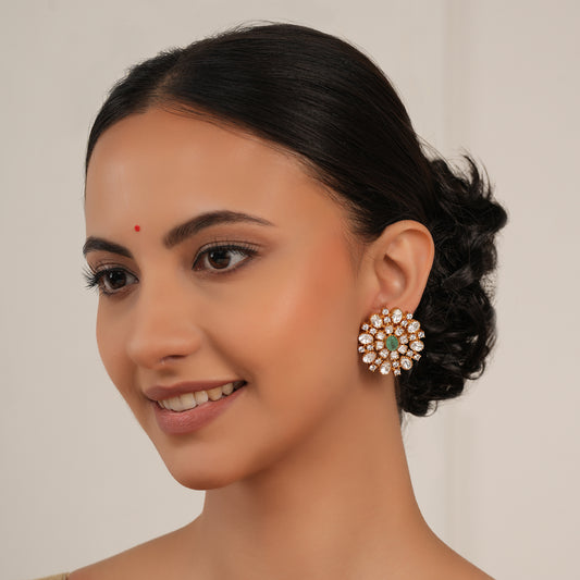 Amazing antique gold bold kundan stud for women