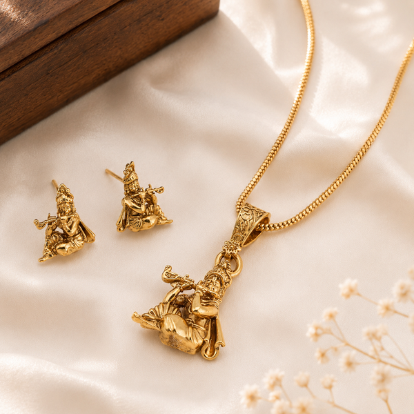 Beautiful plain gold krishna pendant set