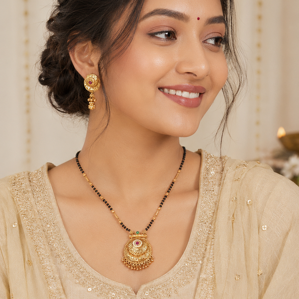 Stunning antique gold ruby bold mangalsutra set