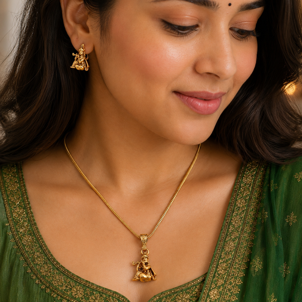 Beautiful plain gold krishna pendant set