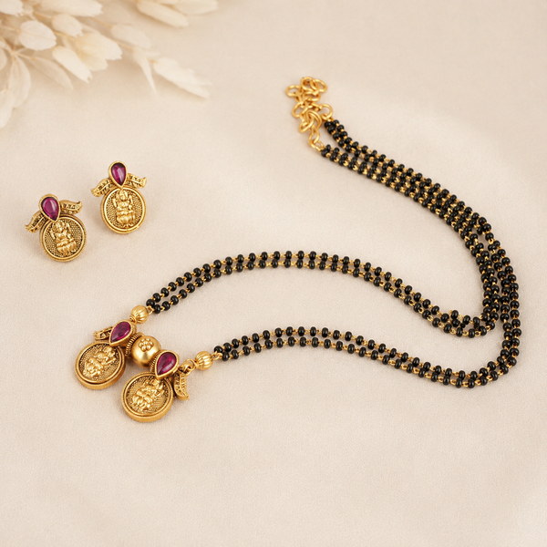 Antique gold finish Lakshmi beaded mangalsutra set