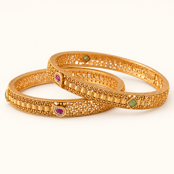Cute antique gold mint stone bangle set