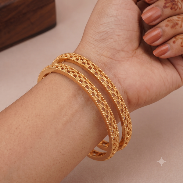 Gold plated suheri jaal bangle set