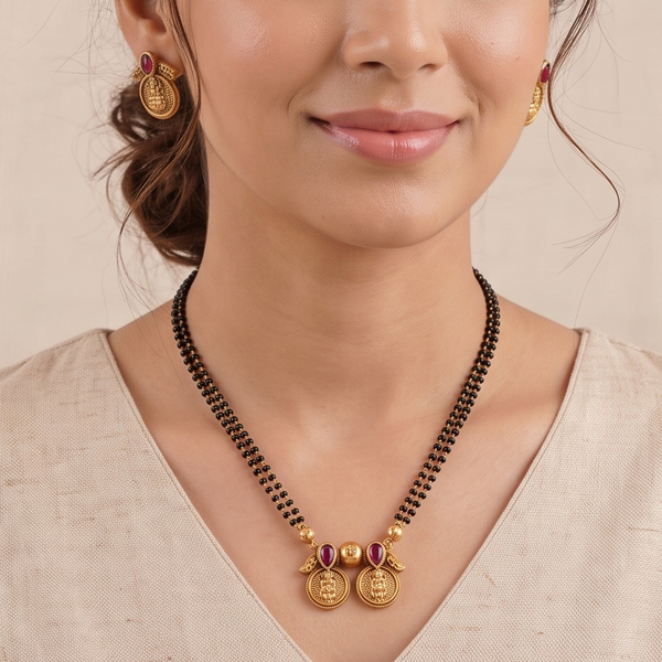 Antique gold finish Lakshmi beaded mangalsutra set