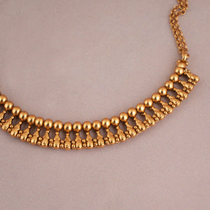 Antique gold plain ball necklace set with stud earring