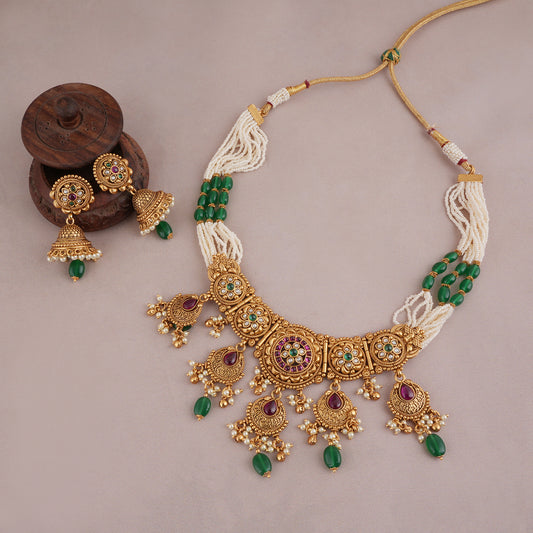 Amazing antique gold multicolor pearl necklace set