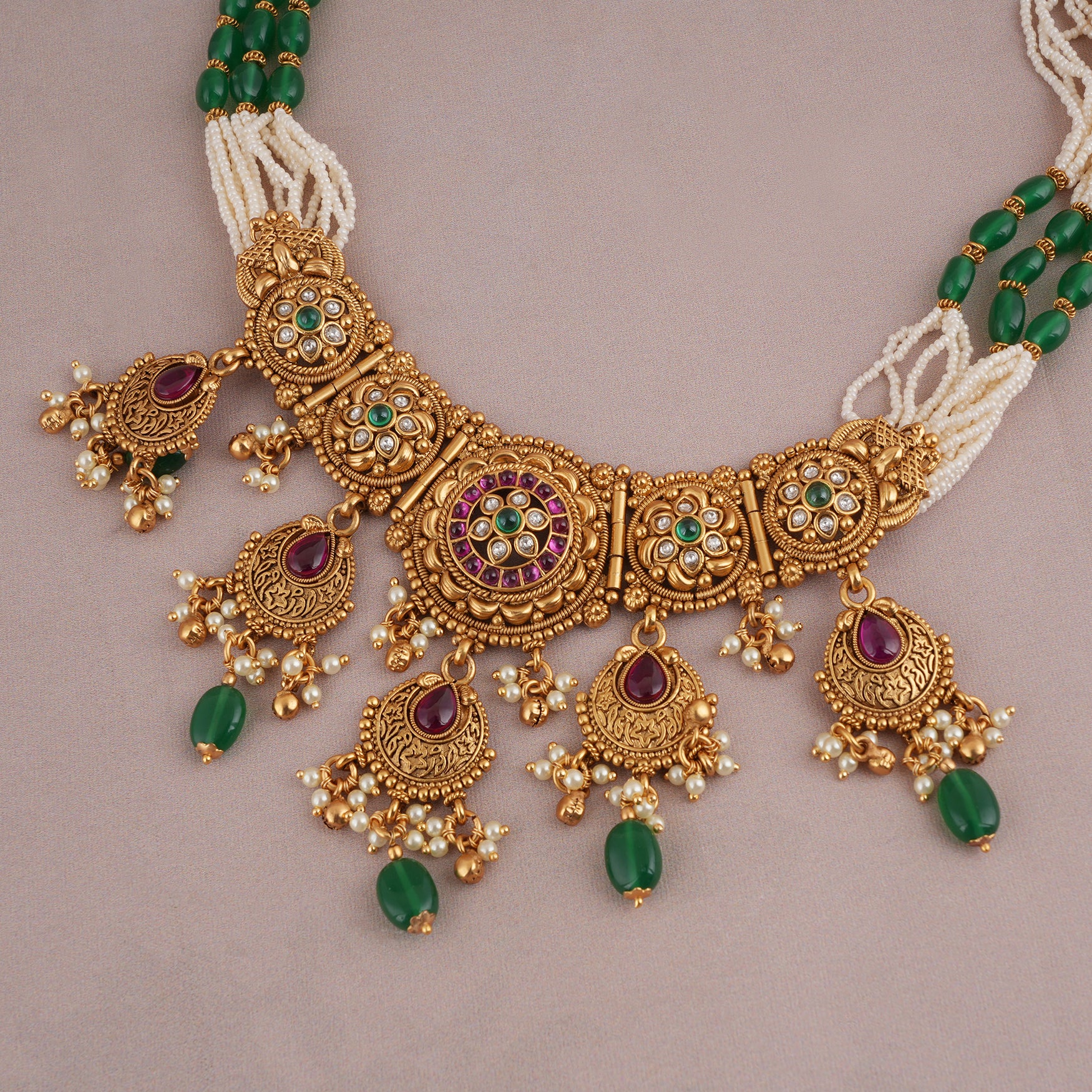 Amazing antique gold multicolor pearl necklace set