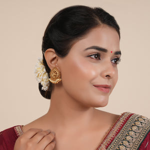 Cute peacock gold pearl drop earring
