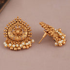 Cute peacock gold pearl drop earring