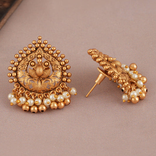 Cute peacock gold pearl drop earring