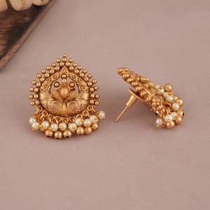 Cute peacock gold pearl drop earring