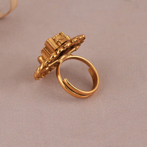 Cute Lord Ganesh plain antique gold adjustable finger ring | Temple Jewellery