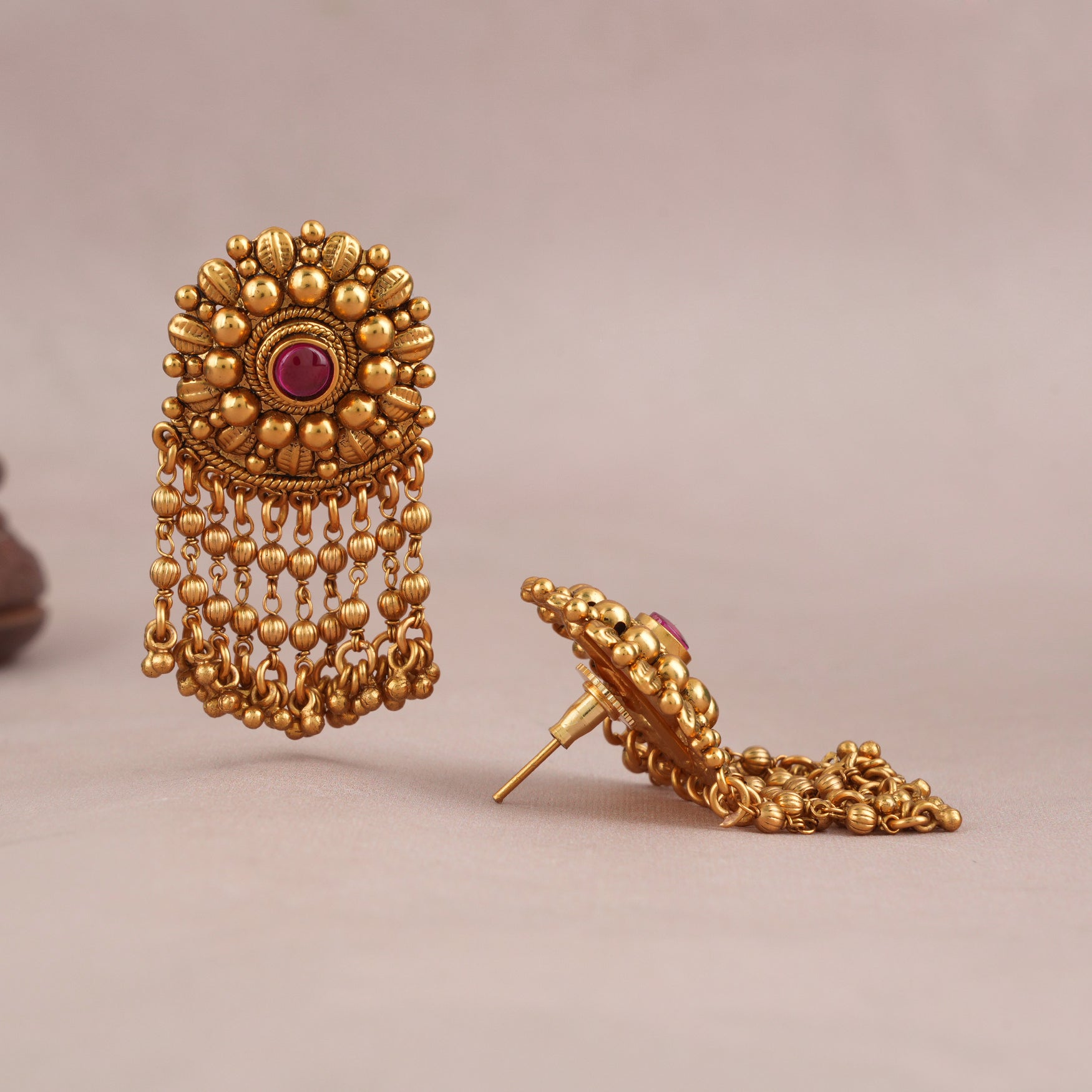 Long cute antique gold plated plain ball earring