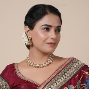 Cute pearl stone gold plated necklace set for women