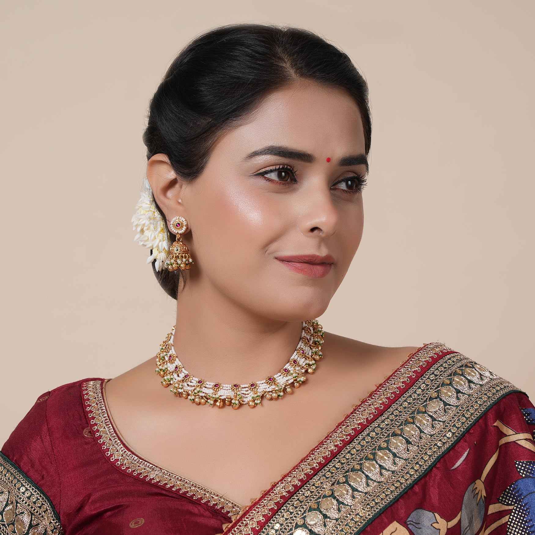 Cute pearl stone gold plated necklace set for women