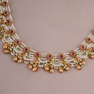 Cute pearl stone gold plated necklace set for women