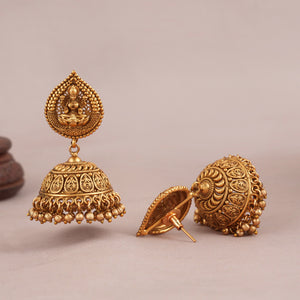 Antique gold Maa lakshmi jhumka earring for women