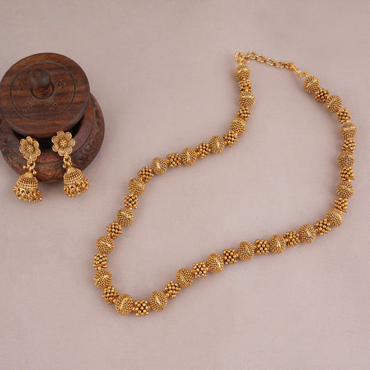 Gold plated plain ball mala set with jhumka earring