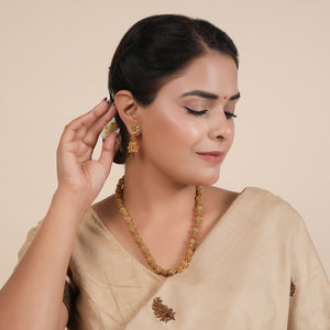 Gold plated plain ball mala set with jhumka earring