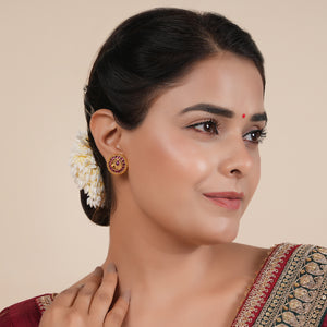 Cute ruby stone peacock gold plated stud earring