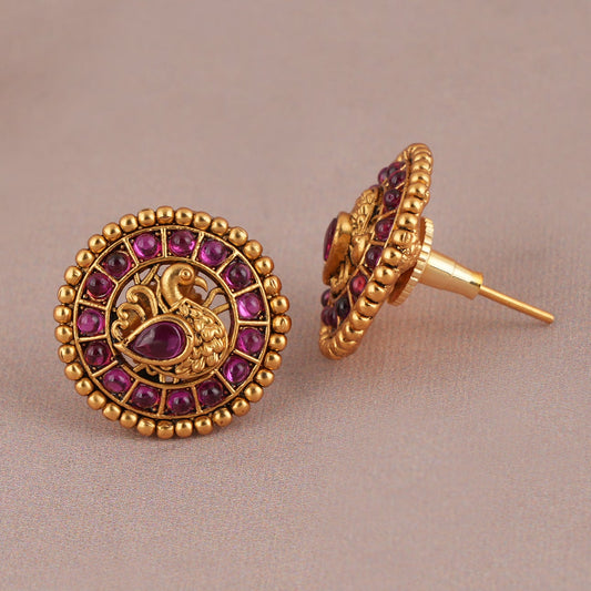Cute ruby stone peacock gold plated stud earring