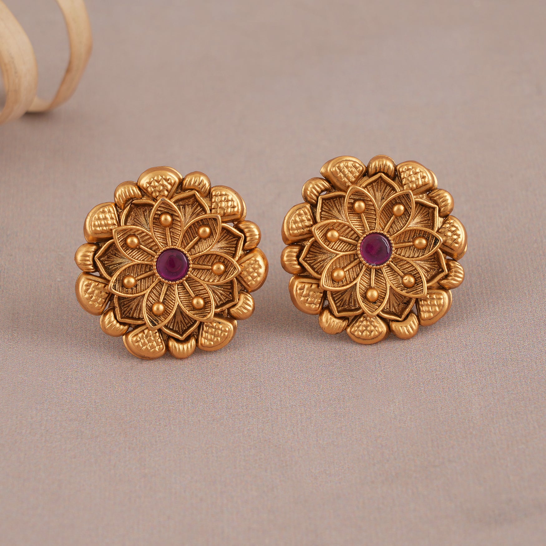 Ajio Gold Earrings For Grandmother Stunning Red Stone Antique Gold