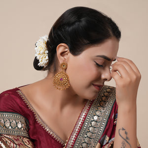 Long antique gold stone earring for women