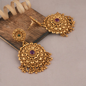 Long antique gold stone earring for women