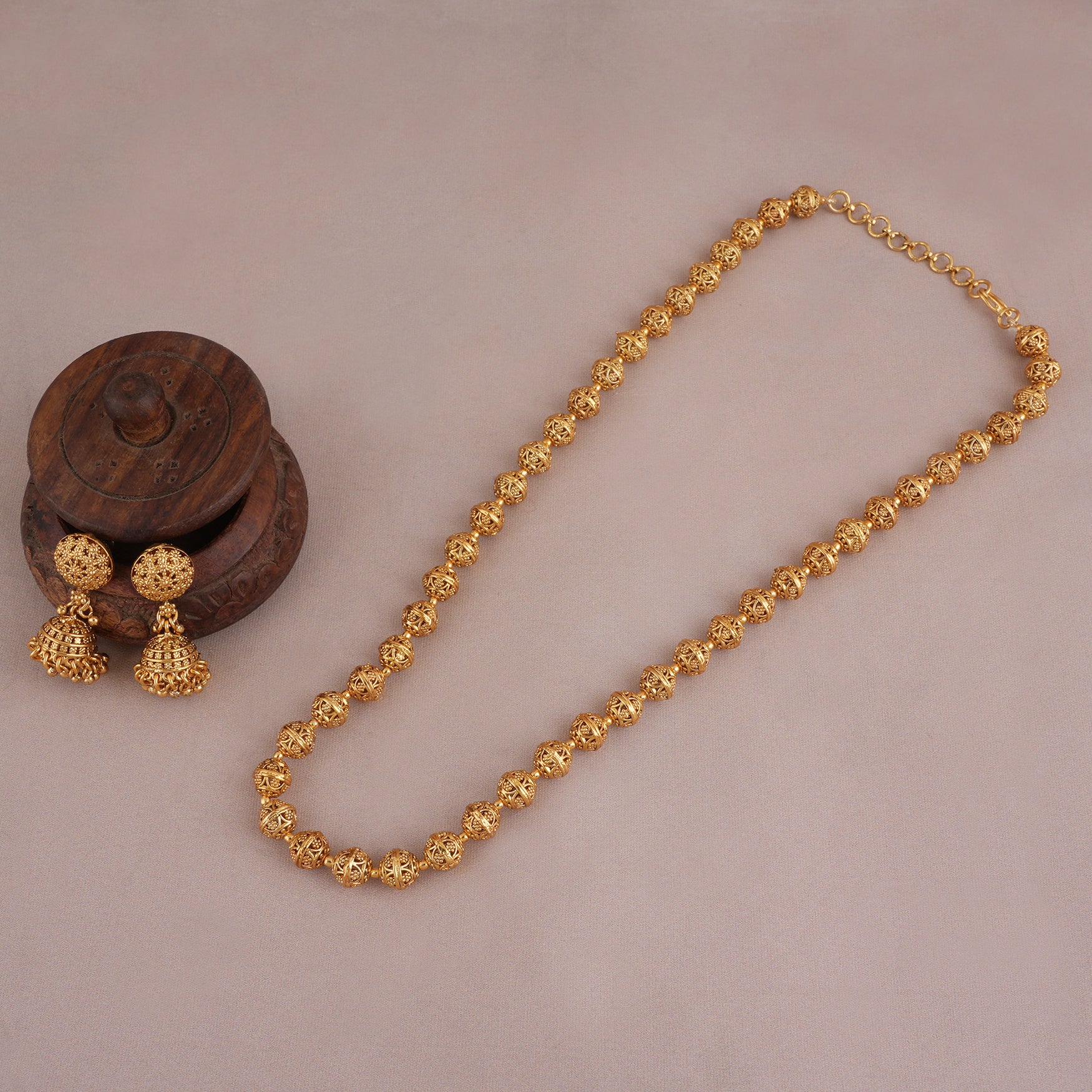 Cute gold plated plain mala set with earring I Free Cod