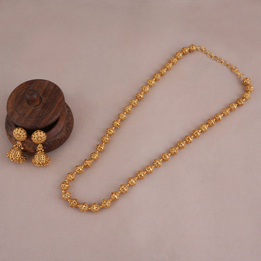 Cute gold plated plain mala set with earring