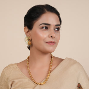 Cute gold plated plain mala set with earring