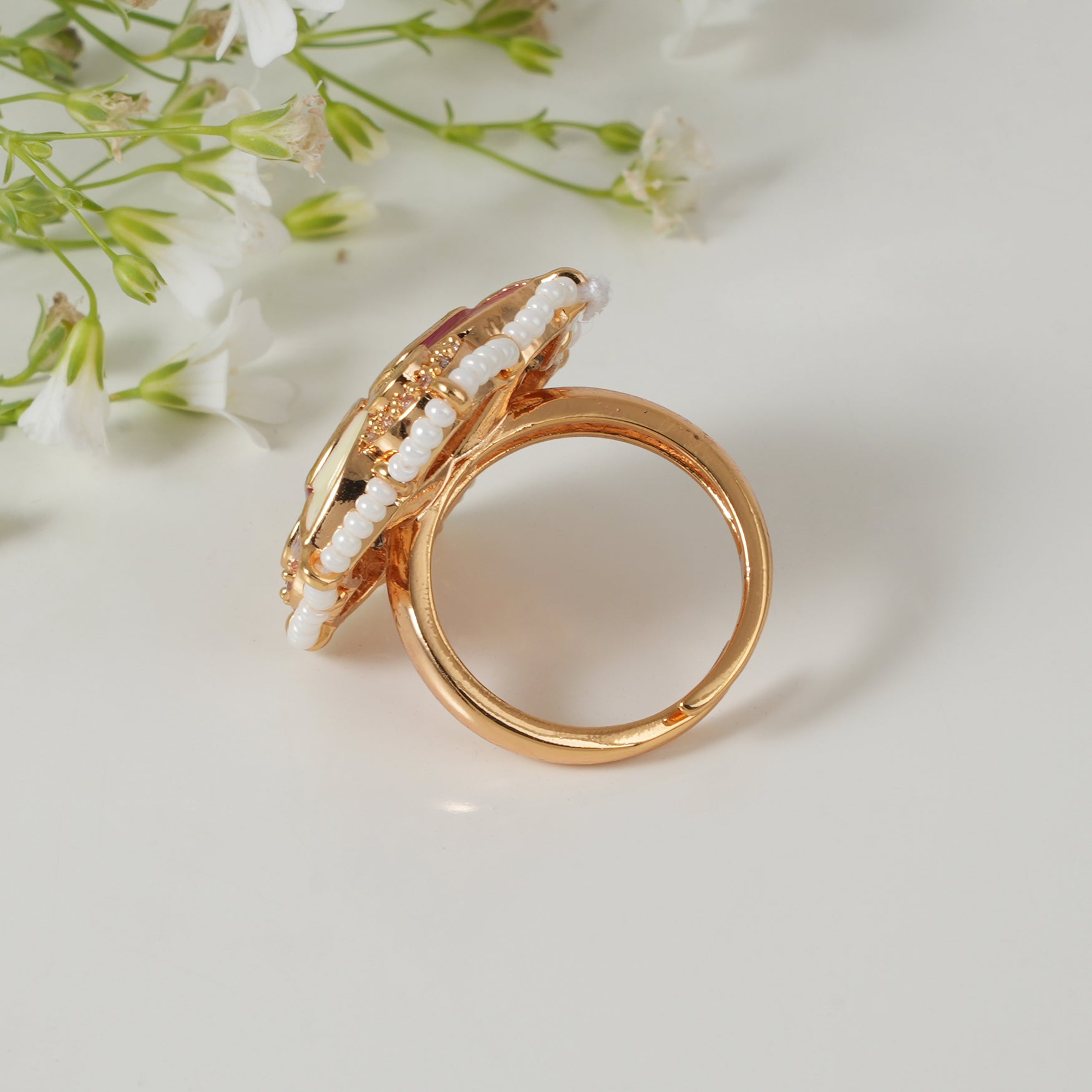 Amazing enamel floral kundan finger ring