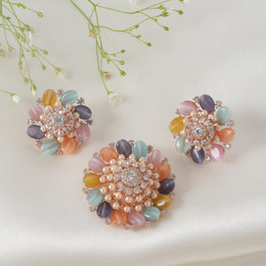 Stunning beaded diamond floral pendant set