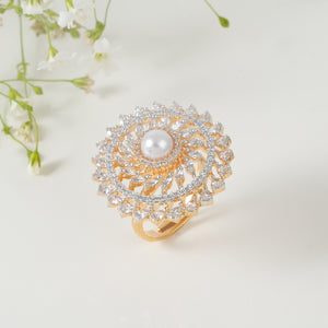 Amazing cz diamond pearl cocktail finger ring