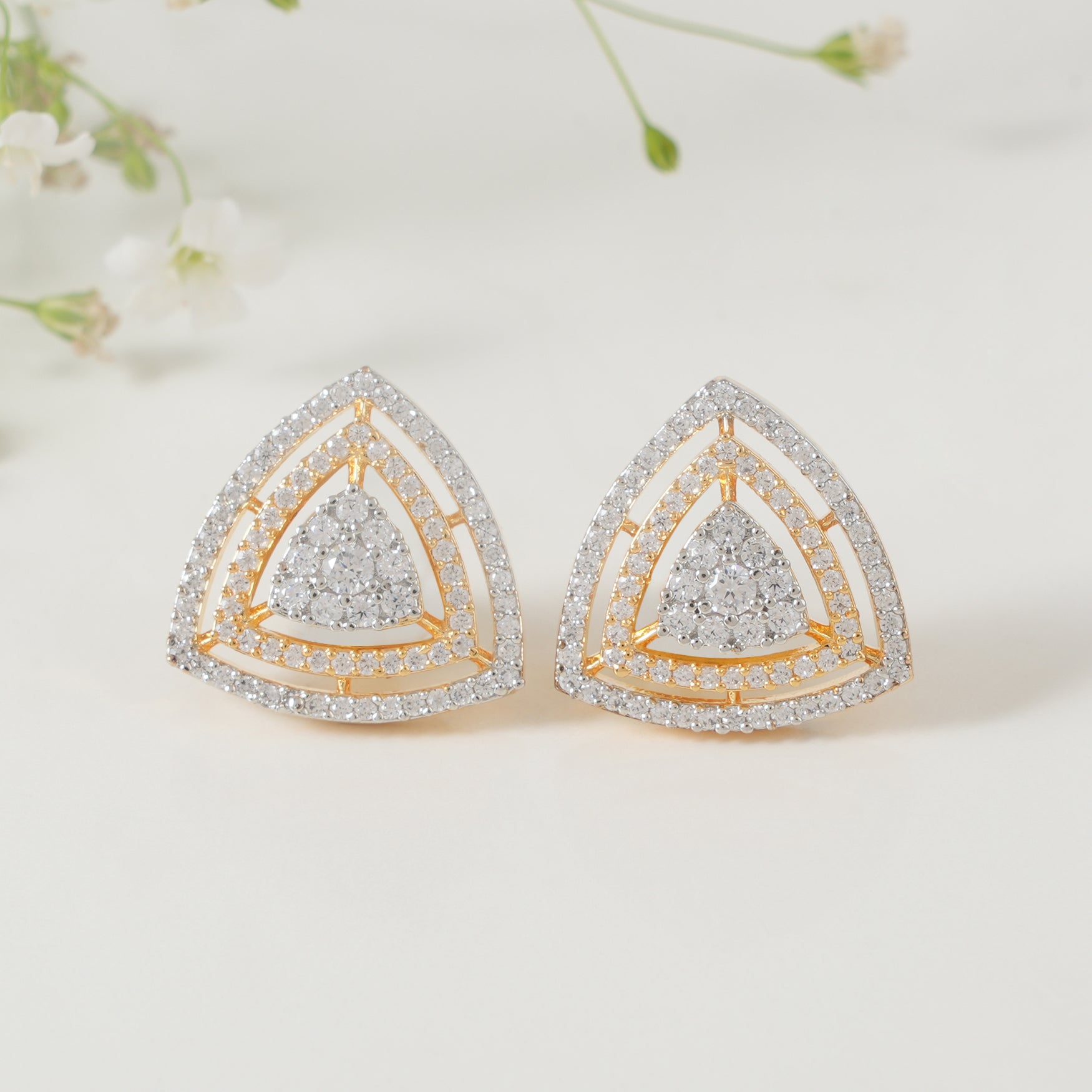 Beautiful triangular CZ diamond stud earring