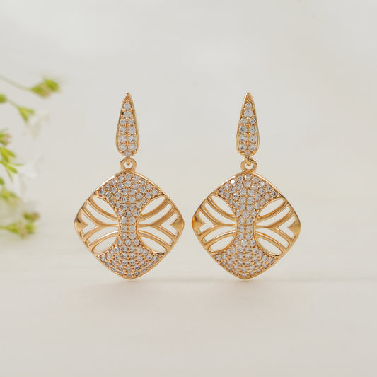 Cute rhombus CZ diamond dangler earring