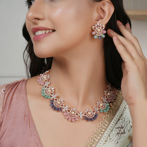 Amazing stone beaded pastel necklace set with earring