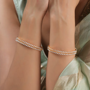 Stunning gold plated marquise diamond bangle set