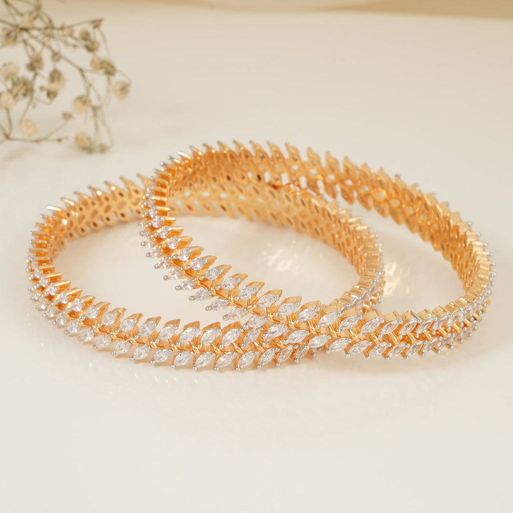 Stunning gold plated marquise diamond bangle set