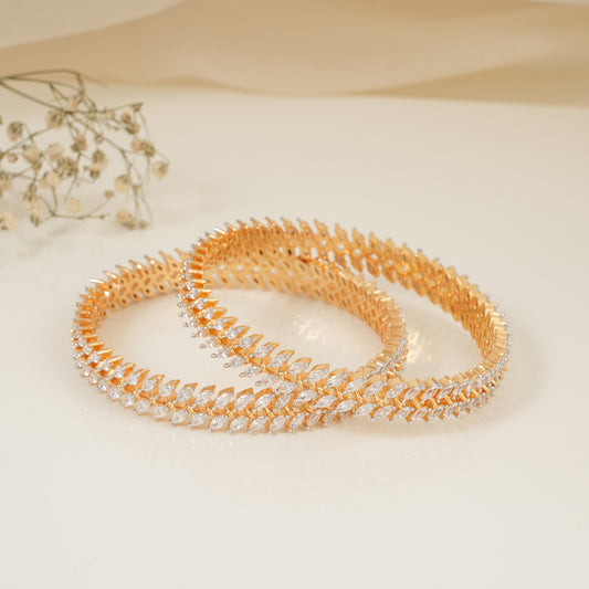 Stunning gold plated marquise diamond bangle set