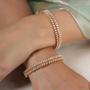 Stunning gold plated marquise diamond bangle set