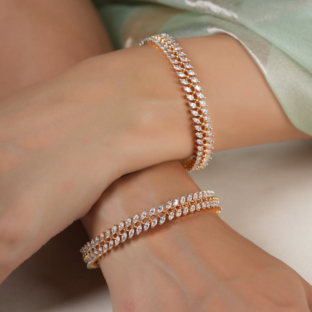 Stunning gold plated marquise diamond bangle set