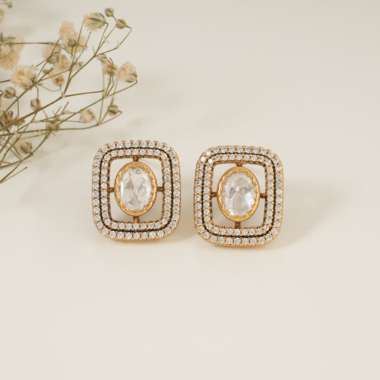 Cute gold plated cz diamond victorian studs