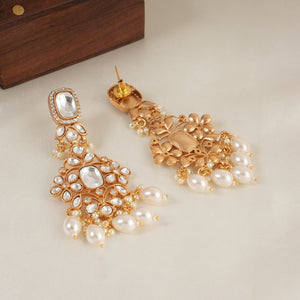 Long gold plated kundan pearl drop earring