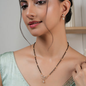 Cute cz dimaond floral mangalsutra set for women with earring