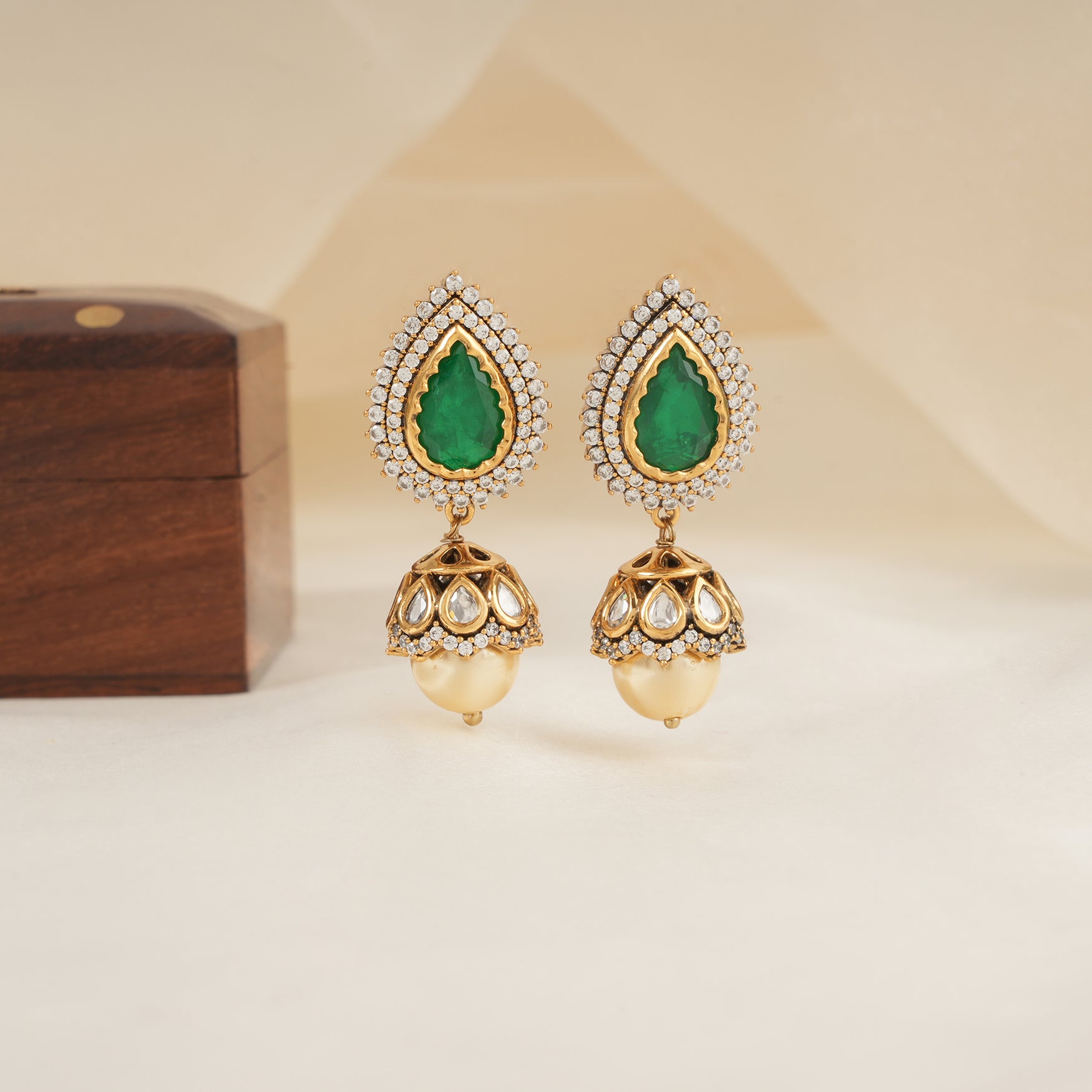 Cute gold plated kundan victorian pearl drop jhumka earring