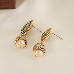 Cute gold plated kundan victorian pearl drop jhumka earring